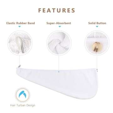 AIDEA Microfiber Hair Towel Wrap, 2 Pack Hair Turbans, Super Absorbent Quick Dry Hair Towel Wrap for...