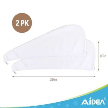 AIDEA Microfiber Hair Towel Wrap, 2 Pack Hair Turbans, Super Absorbent Quick Dry Hair Towel Wrap for All Hair Types Anti Frizz, 26"×10", White