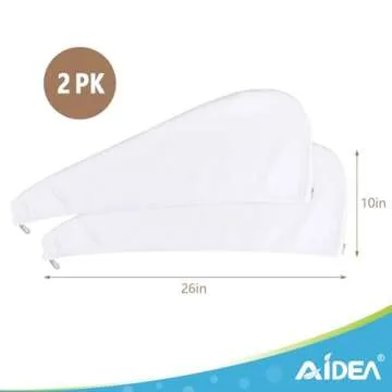 AIDEA Microfiber Hair Towel Wrap, 2 Pack Hair Turbans, Super Absorbent Quick Dry Hair Towel Wrap for All Hair Types Anti Frizz, 26"×10", White