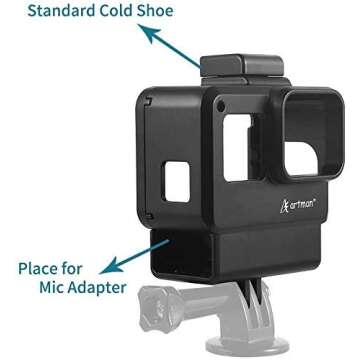 Artman Protective Vlogging Housing Case Suitable for Hero 7/6/5 Black, Hero 2018 Action Camera (with Cold Shoe Adapter)