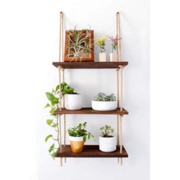 Mkono Rustic 3 Tier Floating Wood Shelf for Home Decor