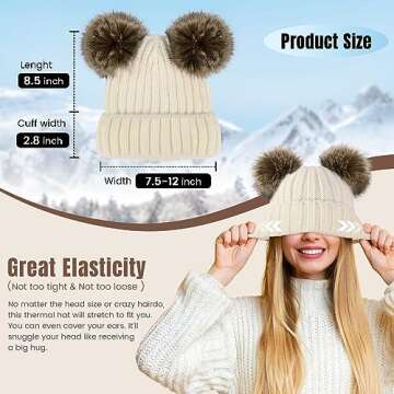 Arctic Paw Womens Beanies for Winter Cable Knit Beanie Hat Faux Fur Pompom Ears White