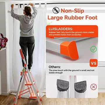 LUISLADDERS 3 Step Stool Aluminum Lightweight Step Ladder Folding Anti-Slip with Rubber Hand Grip 350lbs Capacity Home and Kitchen Anti-Slip Stepladders