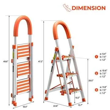LUISLADDERS 3 Step Stool Aluminum Lightweight Step Ladder Folding Anti-Slip with Rubber Hand Grip 350lbs Capacity Home and Kitchen Anti-Slip Stepladders