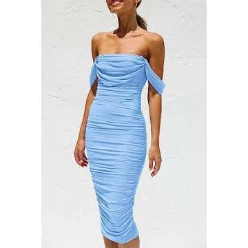 Stylish Off The Shoulder Ruched Midi Dress for Summer