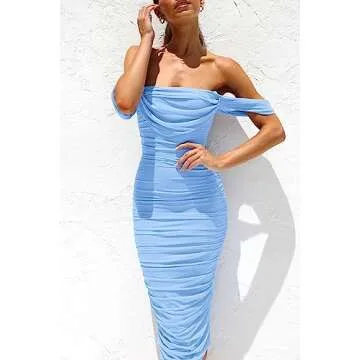 Stylish Off The Shoulder Ruched Midi Dress for Summer