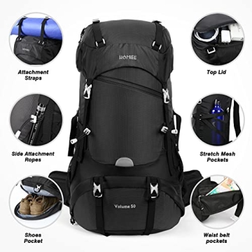 HOMIEE 50L Lightweight Hiking Backpack with Rain Cover