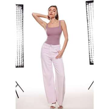 INLYRIC Womens' Inbarely Square Neck Thong Bodysuit Sleeveless Tank Tops Slimming Backless Camisole for Going Out Orchid Rose Large