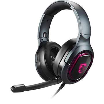 MSI Immerse GH50 Wired Gaming Headset, 7.1 Surround Sound, Foldable Metal Headband, RGB Mystic Light, Carrying Pouch Included, PC/Mac