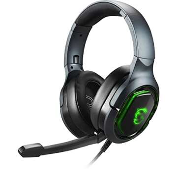 MSI Immerse GH50 Wired Gaming Headset, 7.1 Surround Sound, Foldable Metal Headband, RGB Mystic Light, Carrying Pouch Included, PC/Mac