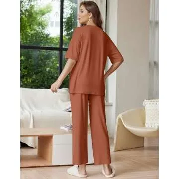 Ekouaer Lounge Sets for Women Short Sleeve Tops and Long Pants Soft Comfy Pajamas Set 2 Piece Outfit...