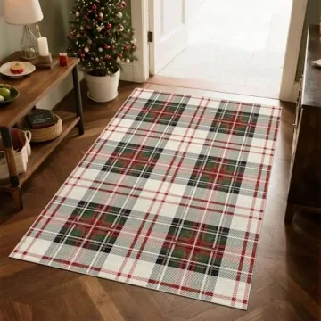 Othilic Christmas 3x5 Entry Rug - Small Washable Indoor Outdoor Mats for Front Door Non-Slip Porch Rug Holiday Tartan Plaid Throw Rugs for Living Room Bedroom Entryway Kitchen Office Porch Decor