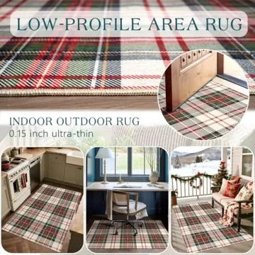 Othilic Christmas 3x5 Entry Rug - Small Washable Indoor Outdoor Mats for Front Door Non-Slip Porch Rug Holiday Tartan Plaid Throw Rugs for Living Room Bedroom Entryway Kitchen Office Porch Decor