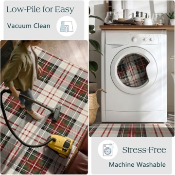 Othilic Christmas 3x5 Entry Rug - Small Washable Indoor Outdoor Mats for Front Door Non-Slip Porch Rug Holiday Tartan Plaid Throw Rugs for Living Room Bedroom Entryway Kitchen Office Porch Decor