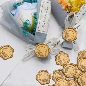 SWANGSA 50 Pack Letter G Wax Seal Stickers, Antique Gold Botanical Leaves Initial Alphabet Self-Adhesive Wax Seal Stickers for Wedding Party Invitation Envelopes