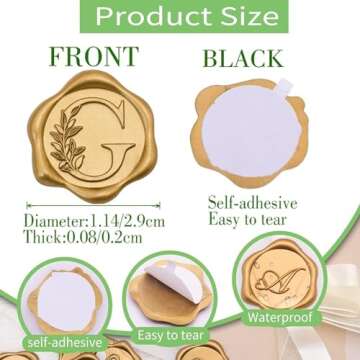 SWANGSA 50 Pack Letter G Wax Seal Stickers, Antique Gold Botanical Leaves Initial Alphabet Self-Adhesive Wax Seal Stickers for Wedding Party Invitation Envelopes