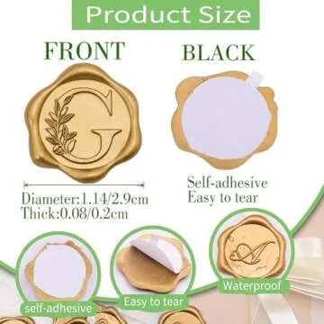 SWANGSA 50 Pack Letter G Wax Seal Stickers, Antique Gold Botanical Leaves Initial Alphabet Self-Adhesive Wax Seal Stickers for Wedding Party Invitation Envelopes