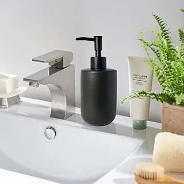 Black Soap Dispenser for Bathroom,Minimalist Modern Design Cylindrical Lotion Dispenser,12oz Ceramic Hand Dish Soap Dispenser,Refillable Liquid Dispenser for Kitchen,Matte Black Pump(Black)
