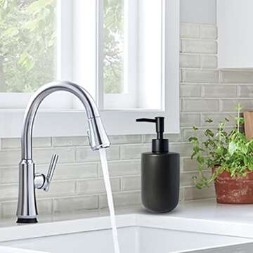 Black Soap Dispenser for Bathroom,Minimalist Modern Design Cylindrical Lotion Dispenser,12oz Ceramic Hand Dish Soap Dispenser,Refillable Liquid Dispenser for Kitchen,Matte Black Pump(Black)