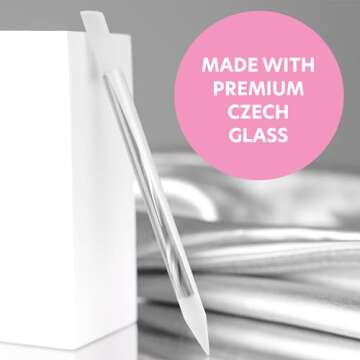 Glass Cuticle Pusher by Bona Fide Beauty - Dual Ended Manicure Stick - Premium Czech Glass Manicure Tools