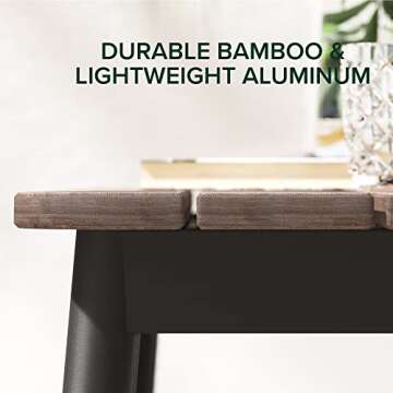 ZINUS Savannah Aluminum and Bamboo Outdoor 6 Piece Dining Set, Premium Patio Dining Set, Weather Resistant and Rust Proof, Easy Assembly