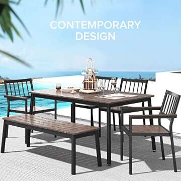 ZINUS Savannah Aluminum and Bamboo Outdoor 6 Piece Dining Set, Premium Patio Dining Set, Weather Resistant and Rust Proof, Easy Assembly