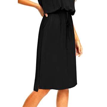 Women Summer Sleeve Teacher Outfit Hide Belly Funeral Casual Midi Dress Black S