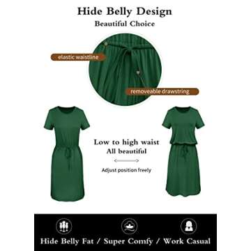 Women Summer Sleeve Teacher Outfit Hide Belly Funeral Casual Midi Dress Black S