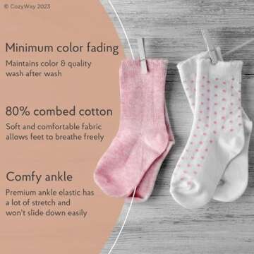 CozyWay Toddler Girl Socks With Grippers Non Slip Crew Grip Socks for Girls Soft Comfy Cotton - 1T-3...