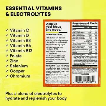 EBOOST Energy Drink & Electrolyte Powder, 20 Packets - Super Powder Orange with No Added Sugar - Essential Blend of Vitamins, Nootropics & Natural Caffeine and Hydration - Pre & Post Workout