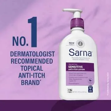Sarna Sensitive Steroid-Free Anti-Itch Lotion for Dry Irritated Skin, Fragrance free - 7.5 Fl Oz