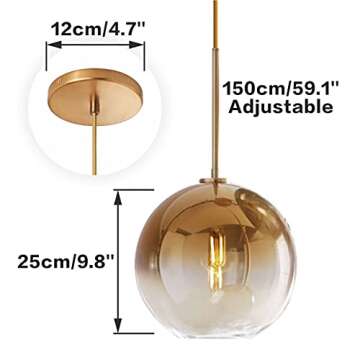 KCO Lighting 1-Light Modern Glass Pendant Lights Large Gold Globe Pendant Light Mid Century Single P...