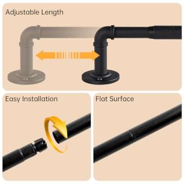 2 Pack Industrial Curtain Rods for Windows 28 to 48 Inches, Blackout Wrap Around Curtain Rod, for Indoor and Outdoor, 5/8 Inch Diameter, 33 to 45 Inches, Black