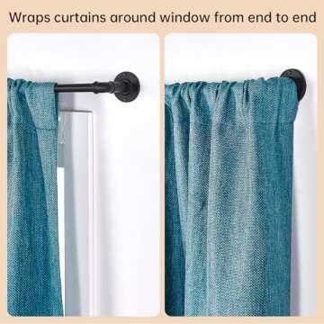 2 Pack Industrial Curtain Rods for Windows 28 to 48 Inches, Blackout Wrap Around Curtain Rod, for Indoor and Outdoor, 5/8 Inch Diameter, 33 to 45 Inches, Black