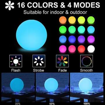12 Inch Solar Glowing Ball Light Outdoor, Solar Garden Globe Light W/ Remote, RGB Color Changing Wat...