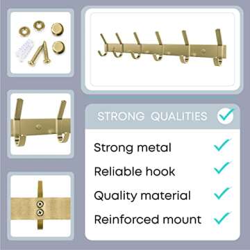 SAYONEYES Brushed Gold Coat Rack Wall Mount – Durable 17 Inch Heavy Duty Hooks