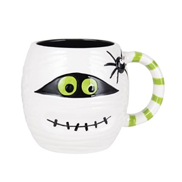 GALLERIE II 16 oz. Mummy & Spider Ceramic Mug Happy Halloween For Coffee Tea Or Cocoa Cute Whimsical...