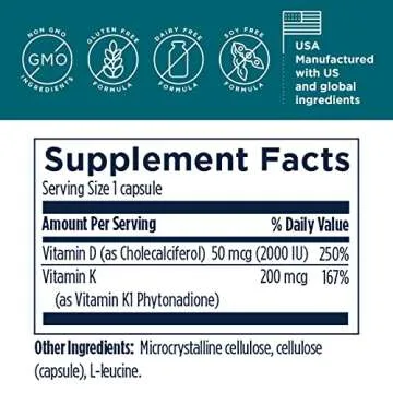 Designs for Health Vitamin D Synergy - 2000 IU Vitamin D with K Supplement - Supports Healthy Moods, Bone Health + Immune Health for Adults - VIT D3 + Vitamin K - Gluten Free + Non-GMO (240 Capsules)