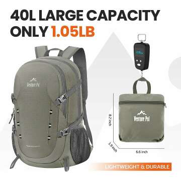 Packable 40L Lightweight Travel & Hiking Backpack