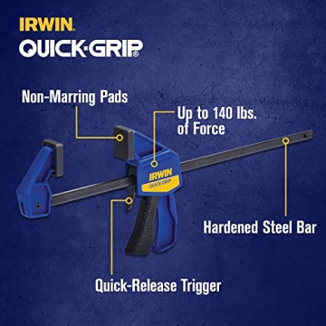 IRWIN QUICK-GRIP Clamps for Woodworking, One-Handed Bar Clamps, 6-Pack (1964749)