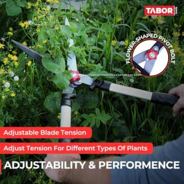 TABOR TOOLS B640A Lightweight Hedge Shears with Wavy Blade and Strong Aluminum Handles, Manual Hedge Clippers for Trimming Borders, Topiaries Boxwood, and Decorative Grasses.