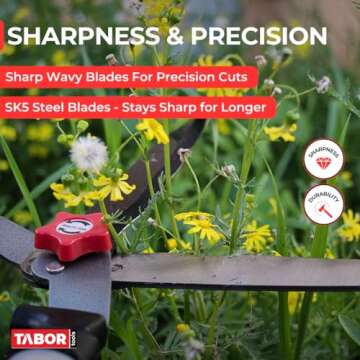 TABOR TOOLS B640A Lightweight Hedge Shears with Wavy Blade and Strong Aluminum Handles, Manual Hedge Clippers for Trimming Borders, Topiaries Boxwood, and Decorative Grasses.