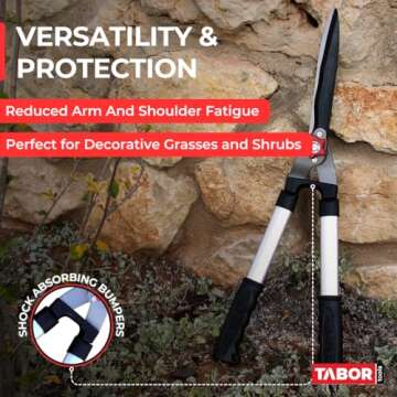 TABOR TOOLS B640A Lightweight Hedge Shears with Wavy Blade and Strong Aluminum Handles, Manual Hedge Clippers for Trimming Borders, Topiaries Boxwood, and Decorative Grasses.