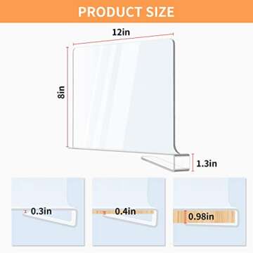 12 Pack Acrylic Shelf Dividers, Clear Shelf Divider for Closet Organization, Closet Shelf Separators for Clothes/Purses, Wood Shelves Organizers in Bedroom, Kitchen, Office, Cabinets, Bathroom Storage