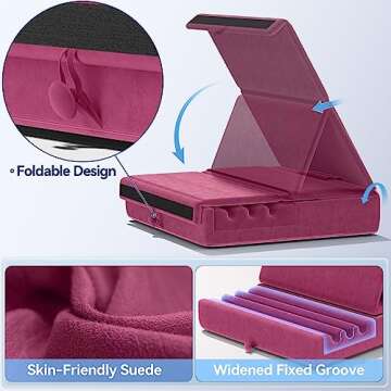 KDD Tablet Pillow Holder, Foldable iPad Stand for Lap, Bed and Desk -Tablet Soft Pad Dock with Pocket & Stylus Mount Compatible with iPad Pro 12.9, 10.5, 9.7 Air Mini 6 5 4 3, Galaxy Tab, E-Reader