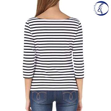 Tulucky Women's Casual Long Sleeve Shirts Stripe Tees Round Neck Tank Tops(S01-3/4SleeveWhite,M)