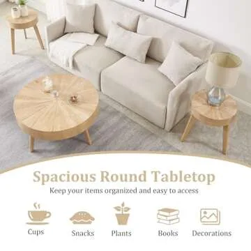 Gexpusm 2-Piece Solid Wood Coffee Table Set, Rustic Round Farmhouse End Tables for Living Room, 31x31x16 in, Light Brown