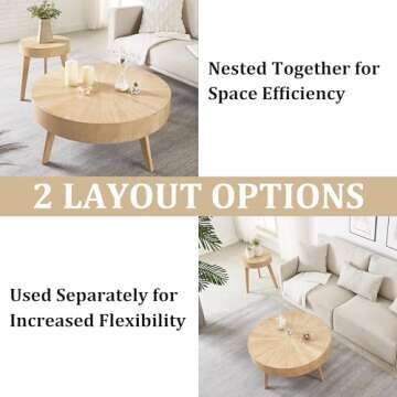 Gexpusm 2-Piece Solid Wood Coffee Table Set, Rustic Round Farmhouse End Tables for Living Room, 31x31x16 in, Light Brown