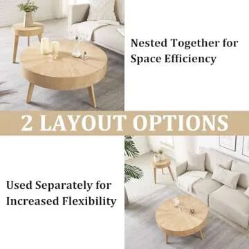 Gexpusm 2-Piece Solid Wood Coffee Table Set, Rustic Round Farmhouse End Tables for Living Room, 31x31x16 in, Light Brown