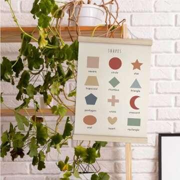 HRQKO Shapes Classroom Decor Poster Hanger Frame, Play Room Wall Decor, Boho Learning Wall Art With Wooden Frames, Educational Wall Hanging Banner Decor for Kids Toddlers Room Homeschool,12x16 Inch